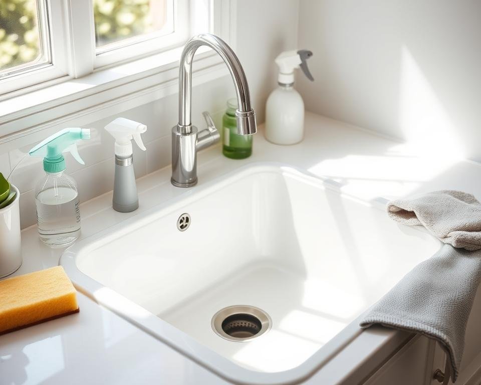 cleaning porcelain sink