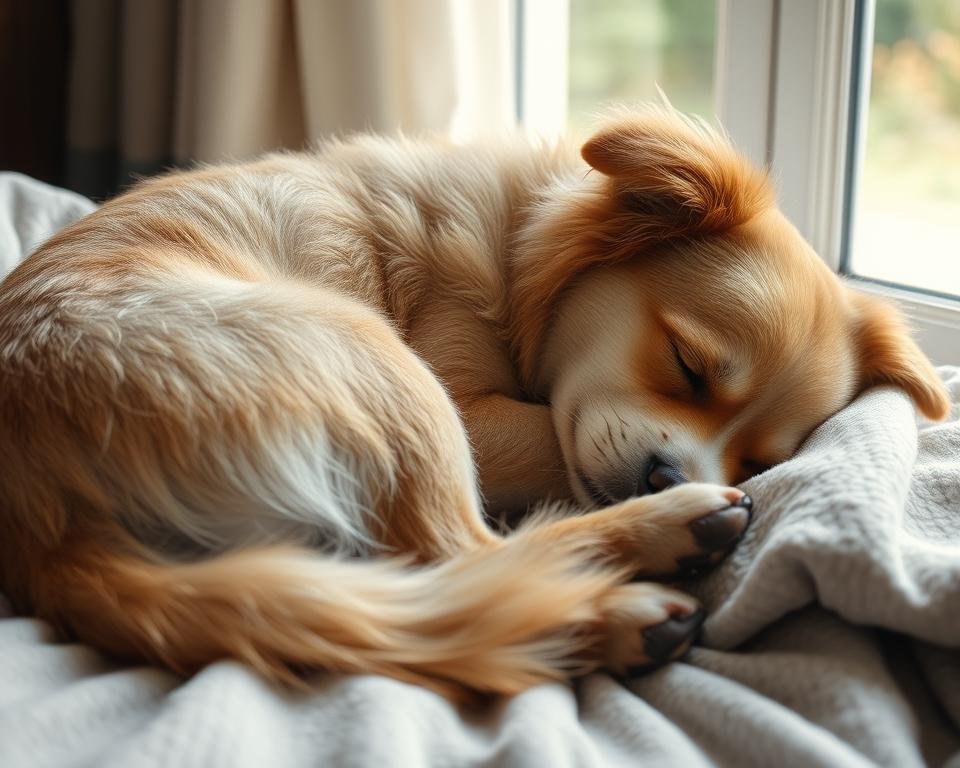 dog curled up sleeping