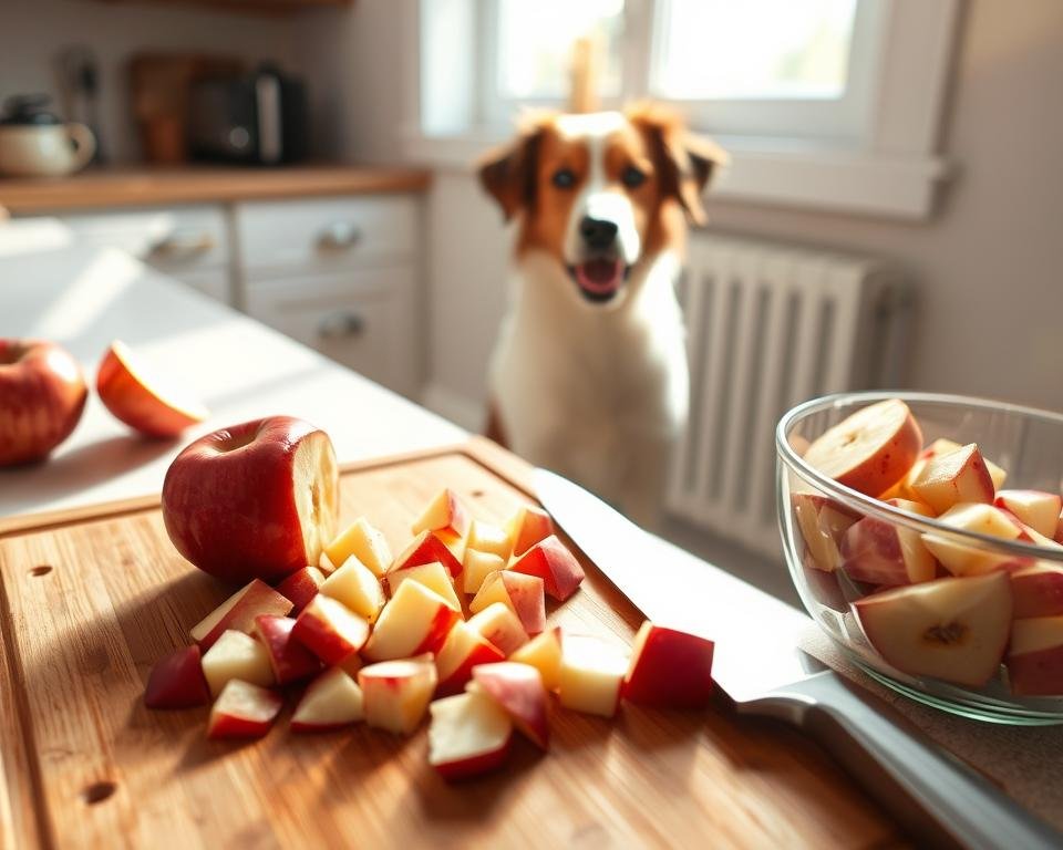 Cutting apples for dogs