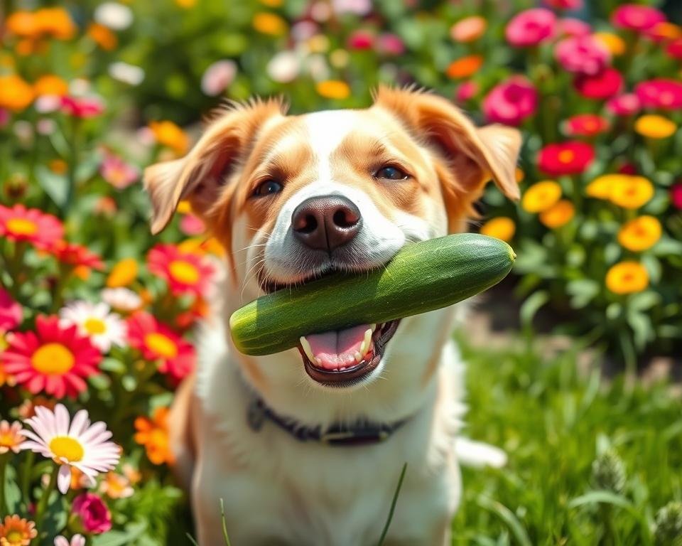 dog eating cucumber