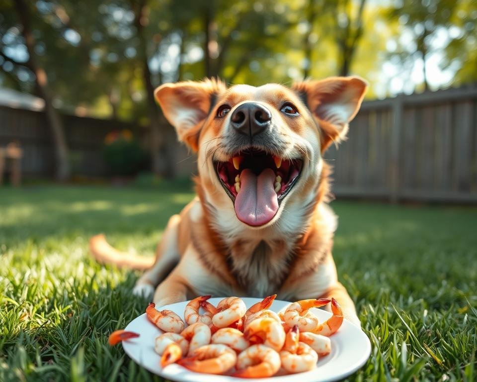 dog eating shrimp