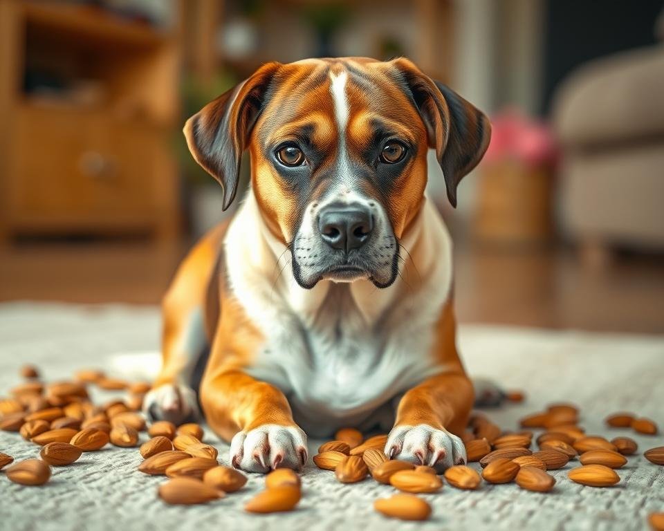 dog with almond distress