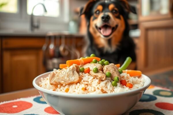 feeding dog chicken and rice